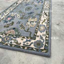 Handmade Wool Oushak Rug, Modern Gray Floral Area Rug - thumbnail 4