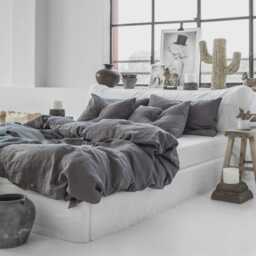 Charcoal Gray Linen Duvet Cover - Stonewashed Flax Bedding Dark Queen King Comforter Breathable Oeko Tex Midweight Set - thumbnail 2