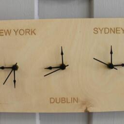 Custom Triple Wall Clock Wooden New York Dublin Sydney Chicago Or Whatever You Want - thumbnail 2