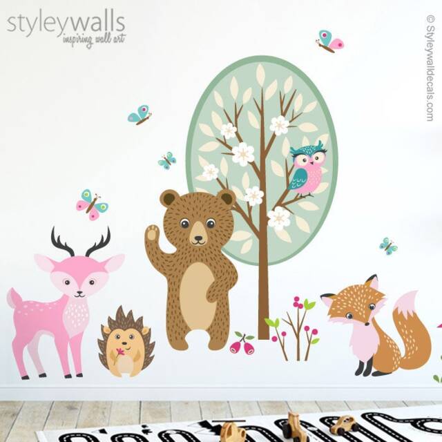 Forest Animals Wall Decal, Woodland Sticker, Critters Girls Room Decor, Nursery Wal Bear Deer Bunny Fox - image 1