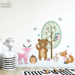 Forest Animals Wall Decal, Woodland Sticker, Critters Girls Room Decor, Nursery Wal Bear Deer Bunny Fox - thumbnail 2