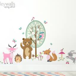 Forest Animals Wall Decal, Woodland Sticker, Critters Girls Room Decor, Nursery Wal Bear Deer Bunny Fox - thumbnail 3