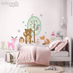Forest Animals Wall Decal, Woodland Sticker, Critters Girls Room Decor, Nursery Wal Bear Deer Bunny Fox - thumbnail 4