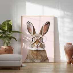 Cute Bunny Poster With Heart Glasses, Pink Nursery Animal Wall Art, Funny Rabbit Print For Girls Room, Whimsical Kids Decor - thumbnail 4
