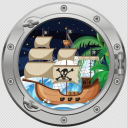 Large Small Animated Pirate Ship Pirates Port Hole Silver Or Gold Porthole Round Gloss Cut Wall Sticker Decal Adhesive - thumbnail 3