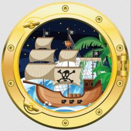 Large Small Animated Pirate Ship Pirates Port Hole Silver Or Gold Porthole Round Gloss Cut Wall Sticker Decal Adhesive - thumbnail 4