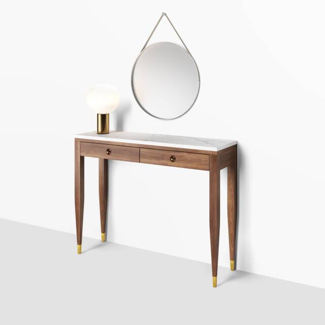Walnut Console Table With Marble Top, Mid Century Entryway - image 1