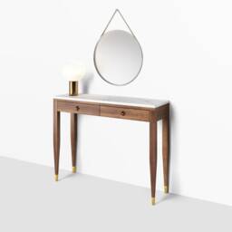 Walnut Console Table With Marble Top, Mid Century Entryway - thumbnail 1