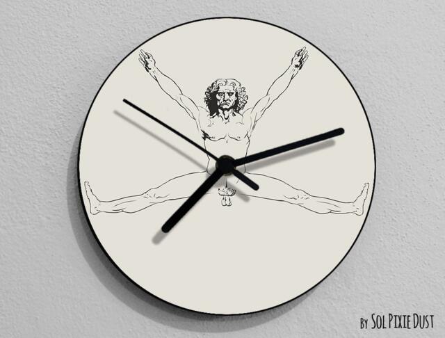 Funny Vitruvian Man 3, Leonardo Da Vinci, Anatomy, Da Vinci Drawing, Illustration, - Wall Clock - image 1