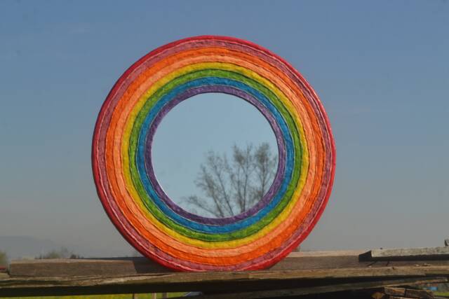 Large Rainbow Mirror, 63 cm Diameter Mirror, Decorative Wall Rainbow Furniture, Papermache Decor, New Home Gift - image 1