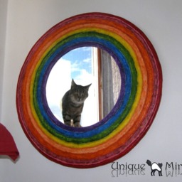 Large Rainbow Mirror, 63 cm Diameter Mirror, Decorative Wall Rainbow Furniture, Papermache Decor, New Home Gift - thumbnail 4