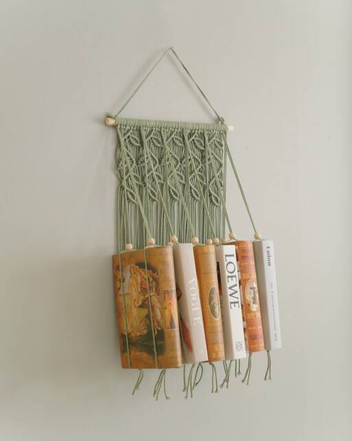 Macrame Book Storage, Wall Decor, Retro Bookshelf, Decorative Shelf, Holder, Kids Unique Birthday Gift I34 - image 1