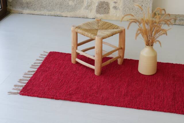 Medium Handwoven Red Cotton Rug, Bathroom Bedroom Hallway Carpet, Kitchen Bedside Roter Teppich - image 1