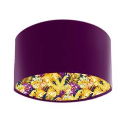 Mulberry Purple Velvet Lampshade, Tropical Print Lining, Handmade UK