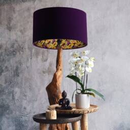 Mulberry Purple Velvet Lampshade, Tropical Print Lining, Handmade UK - thumbnail 2