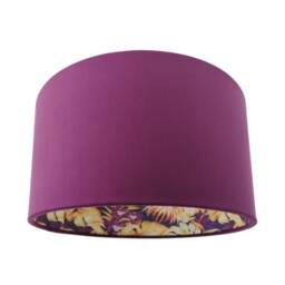 Mulberry Purple Velvet Lampshade, Tropical Print Lining, Handmade UK - thumbnail 3