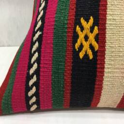 Vintage Handwoven Kilim Pillow Cover, Bohemian Home Decor - 16x16 Inch - thumbnail 3