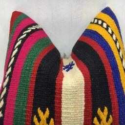Vintage Handwoven Kilim Pillow Cover, Bohemian Home Decor - 16x16 Inch - thumbnail 2