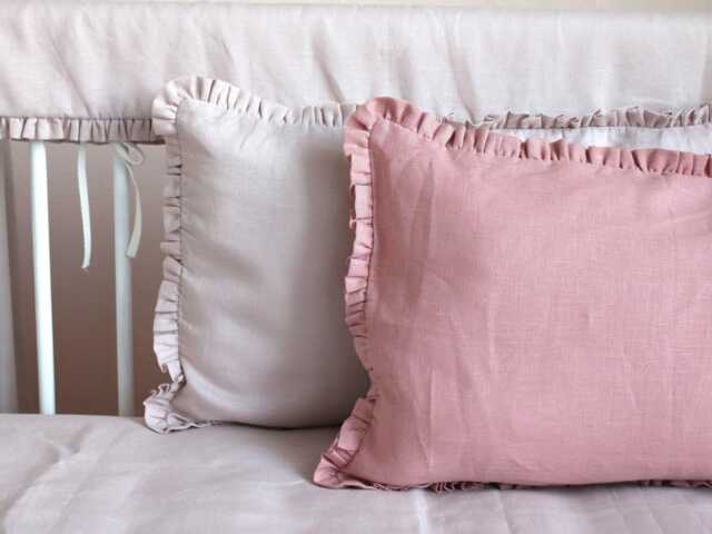 Cot Pillowcase, Baby Linen Pillow Case, Girl Case Ruffle, Kids Bedding, Linen Bedding Kids - image 1
