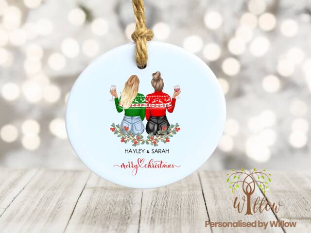 Bestie Christmas Ornament, Personalised Jumper Decoration, Custom Keepsake Bauble, Sister Gift - image 1
