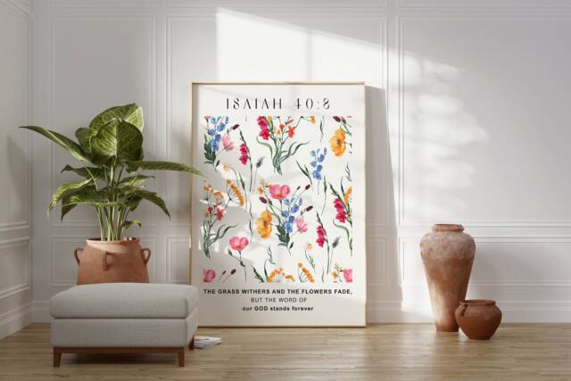 Isaiah 40 Floral Pattern - Printed & Shipped Modern Scripture Decor Bible Verse Prints Christian Home Faith Poster - image 1