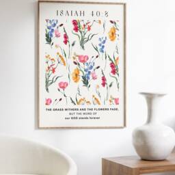 Isaiah 40 Floral Pattern - Printed & Shipped Modern Scripture Decor Bible Verse Prints Christian Home Faith Poster - thumbnail 2