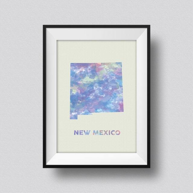 New Mexico Map Usa Watercolor Art Print Ink Splash Poster Canvas