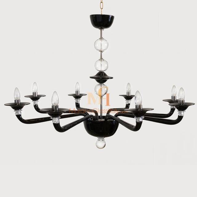 Hand Blown Black Murano Glass Chandelier - Modern Italian Lighting - image 1