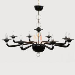 Hand Blown Black Murano Glass Chandelier - Modern Italian Lighting