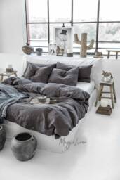 Charcoal Gray Linen Duvet Cover Set - 3 Piece Queen King Bedding European Flax, Stonewashed Midweight Linen, Breathable Dark - thumbnail 1