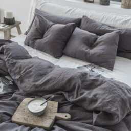Charcoal Gray Linen Duvet Cover Set - 3 Piece Queen King Bedding European Flax, Stonewashed Midweight Linen, Breathable Dark - thumbnail 3