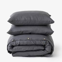 Charcoal Gray Linen Duvet Cover Set - 3 Piece Queen King Bedding European Flax, Stonewashed Midweight Linen, Breathable Dark - thumbnail 2