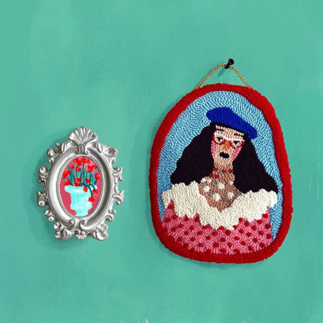 Blue Hat Girl - Wall Hangings, Punch Needle, Needle Art, Decor, Customizable Gift, Embroidery - image 1