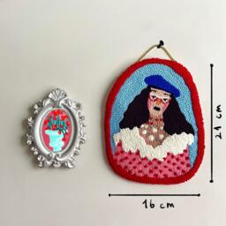 Blue Hat Girl - Wall Hangings, Punch Needle, Needle Art, Decor, Customizable Gift, Embroidery - thumbnail 3