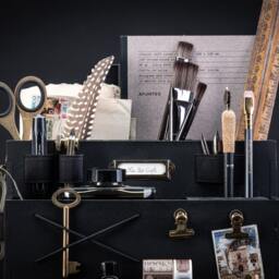 Vintage Desk Organizer With Hidden Retractable Handle, Made From Black Distressed Matte Painted Mdf. Multiple Spaces & Hanging Options - thumbnail 4