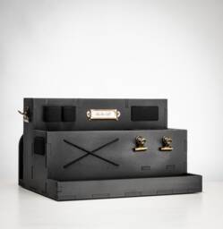 Vintage Desk Organizer With Hidden Retractable Handle, Made From Black Distressed Matte Painted Mdf. Multiple Spaces & Hanging Options - thumbnail 1