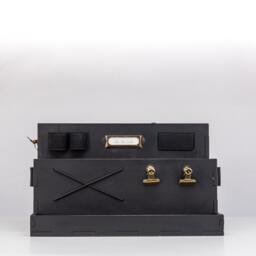 Vintage Desk Organizer With Hidden Retractable Handle, Made From Black Distressed Matte Painted Mdf. Multiple Spaces & Hanging Options - thumbnail 2