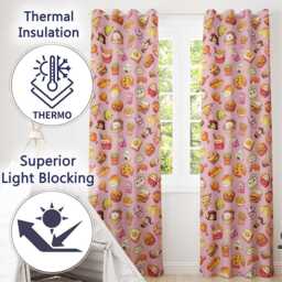 Cute Kawaii Fast Food Snacks Soft Pink Background Seamless Pattern Readymade Eyelet Ring Top Thermal 100% Blackout Curtains - thumbnail 3