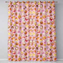 Cute Kawaii Fast Food Snacks Soft Pink Background Seamless Pattern Readymade Eyelet Ring Top Thermal 100% Blackout Curtains - thumbnail 2