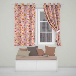 Cute Kawaii Fast Food Snacks Soft Pink Background Seamless Pattern Readymade Eyelet Ring Top Thermal 100% Blackout Curtains - thumbnail 1