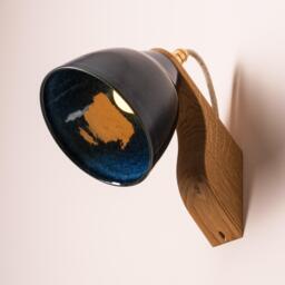 Blue Element Wall Light in Ceramic & Oak