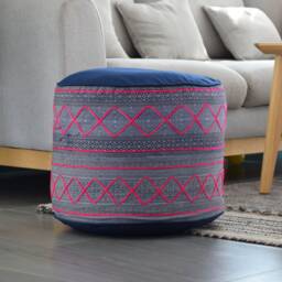Hmong Hill Tribe Fabric Ottoman Pouf Rustic Ethnic Indigo Pillow - thumbnail 3