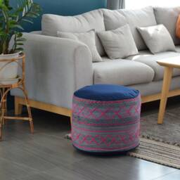 Hmong Hill Tribe Fabric Ottoman Pouf Rustic Ethnic Indigo Pillow