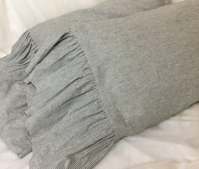 A Pair Of Subtle Black & White Ticking Striped Pillow Cases With Mermaid Long Ruffles - image 1