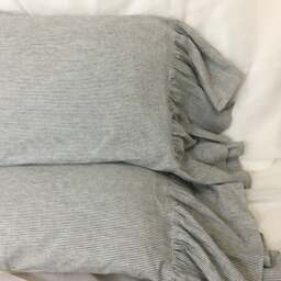 A Pair Of Subtle Black & White Ticking Striped Pillow Cases With Mermaid Long Ruffles - thumbnail 2