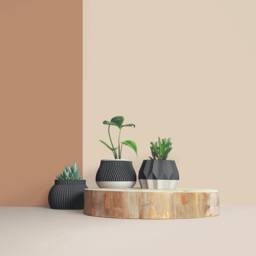 Set Of 3D Wooden Indoor Plant Pots - Gift For Lovers Apartment Decoration Minimalist Geometric Design - thumbnail 2