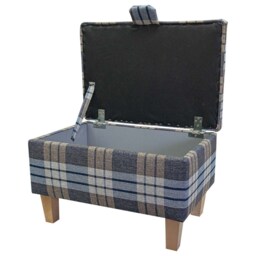 Handmade Blue Tartan Storage Ottoman - Kintyre Chambray Fabric Bespoke British Made - thumbnail 2