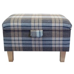 Handmade Blue Tartan Storage Ottoman - Kintyre Chambray Fabric Bespoke British Made - thumbnail 3