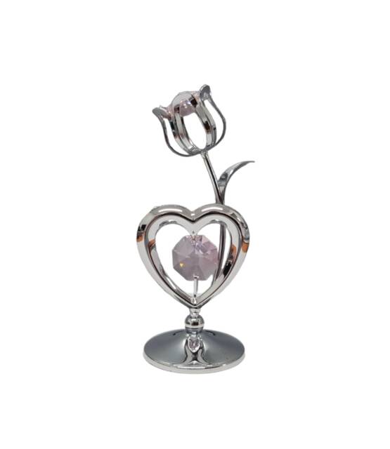 Personalised Engraved Crystocraft Heart & Tulip Ornament With Soft Pink Crystals Ideal For Birthday Mothers Day Christmas Gift - image 1