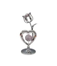 Personalised Engraved Crystocraft Heart & Tulip Ornament With Soft Pink Crystals Ideal For Birthday Mothers Day Christmas Gift